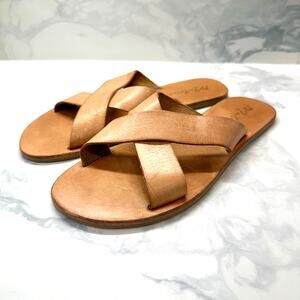 Anthropologie Matisse sz 9 NEUTRAL Women's Cuba Leather Criss Cross FLat Sandal